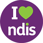 NDIS logo with the text 'I love ndis' on a purple background.